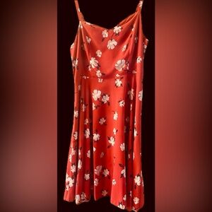 Fun Floral Red Dress. Fit & Flare. Adjustable Straps & Elastic Smocking on Back